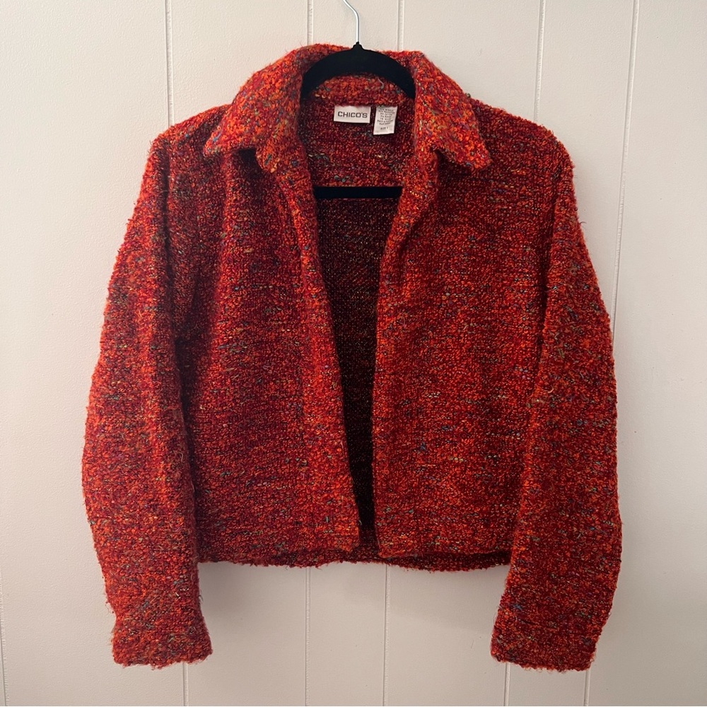 Chico’s cozy boucle sweater knit jacket cardigan multi color size 1